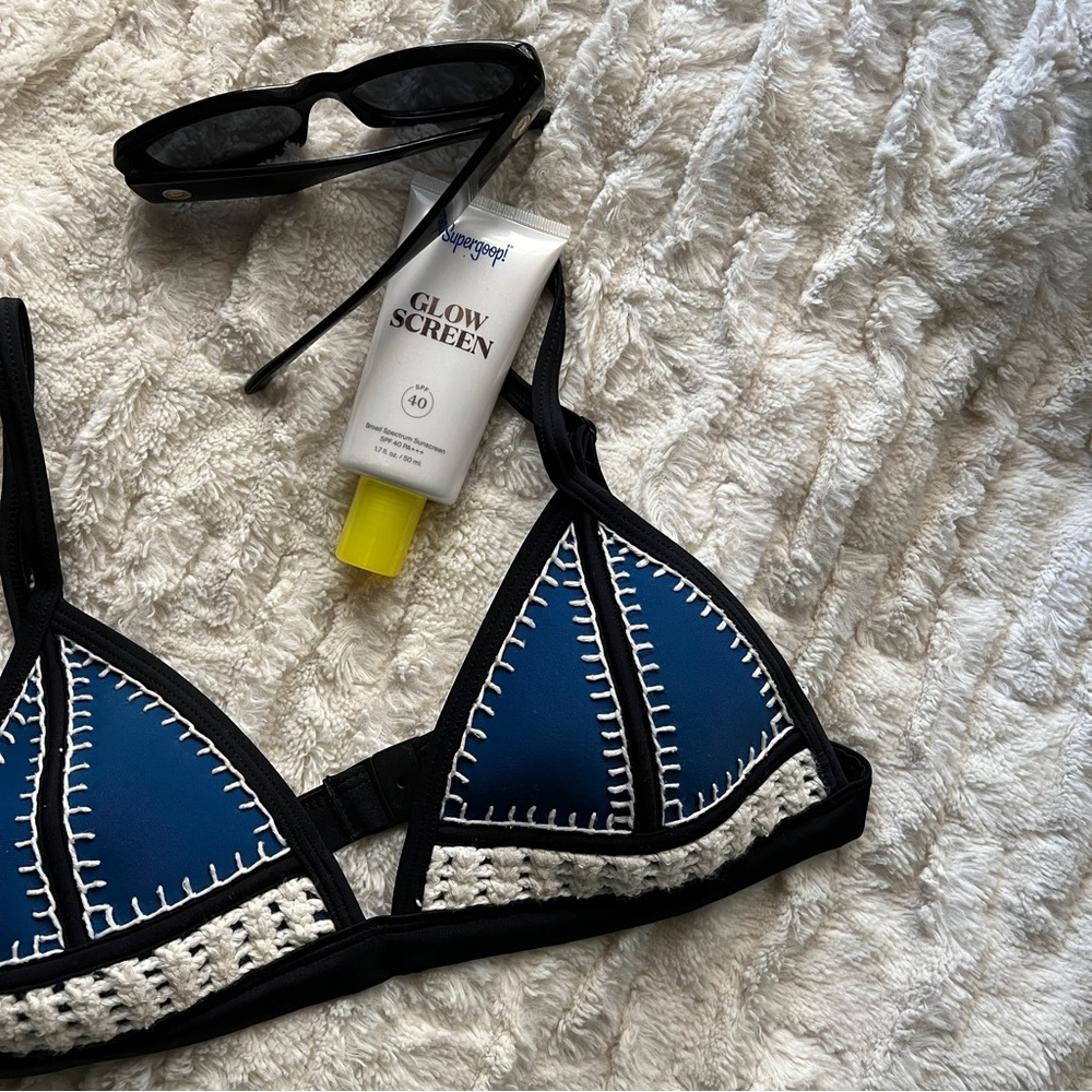 Black and Blue Macrame Triangl Bikini Top